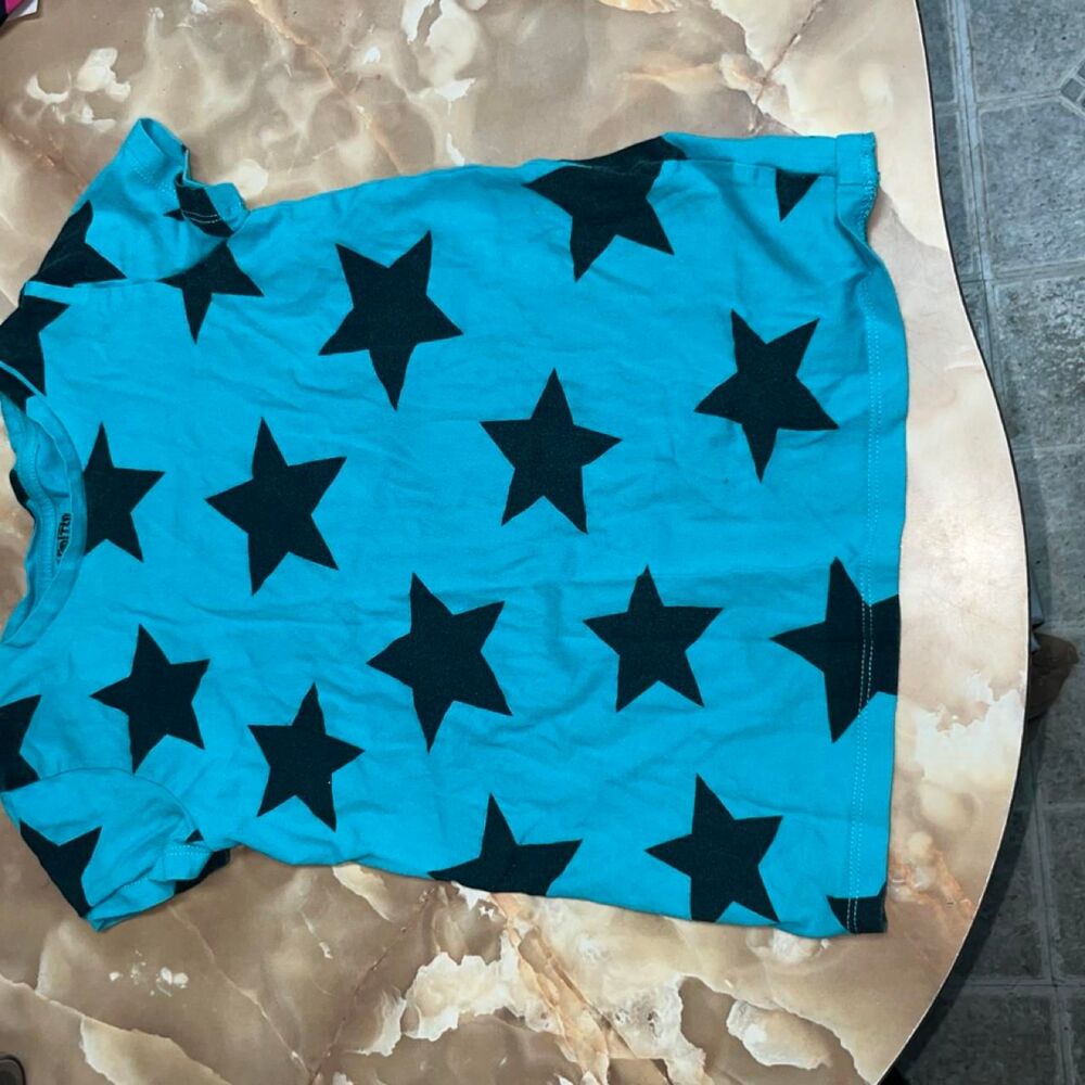 Spotted Zebra blue tee with black stars